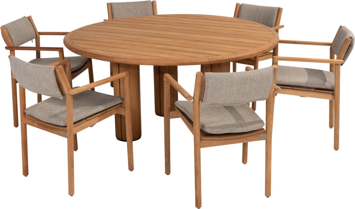 Corsica Levi Teak Dining Tuinset - 7-delig - 160 cm rond - 4 Seasons Outdoor.
