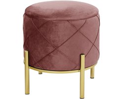 Ronde Open Pootrozendel Met Gouden Onderstel - Poederroos Velours Poef met Opbergruimte