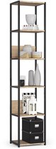 Open Boekenkast, Ladderkast, Loft Design / Metalen Vakkenkast met 6 Planken / Opbergplank / Boekenrek Opslagrek / Zwart - Sonoma Eik / 40 x 192 x 32 cm