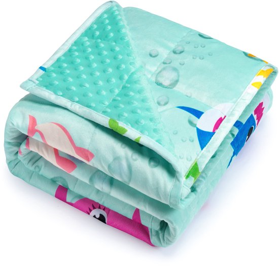 Sivio-Verzwaringsdeken Kind 1,3kg - 90 x 120cm - Zwaartedeken - Weighted Blanket - Flanel Verzwaarde Deken - Oeko Tex Keurmerk-Kind Beter slapen-Groene Haai