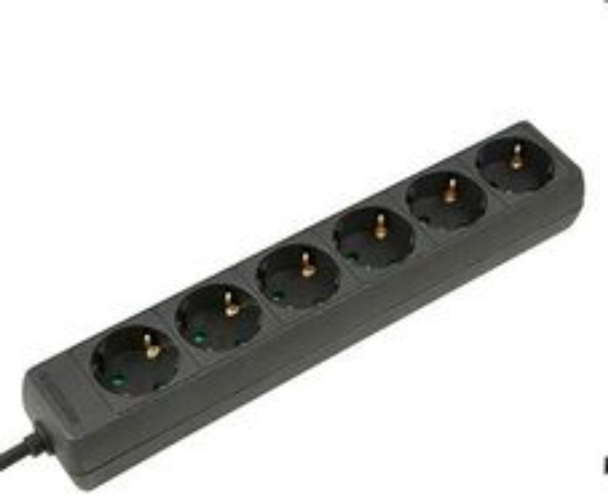 Tafelcontactdoos 6-voudig – Met randaarde, 1,5 meter kabel, 3x1.5mm², zwart