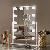 Hollywood make-upspiegel - 360 graden Gratis Rotatie - Slim aanraakscherm - Drie Licht Instellingen - 10x Vergroting Vanity Spiegel - Desktop make-upspiegel - 30cm x 41cm Wit