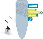 Lichtblauwe Airpro strijkplankhoes met grijs patroon, 6 lagen, tijdbesparend, anti-drip, made in EU, met een spanner en 2 reserve-onderdelen.