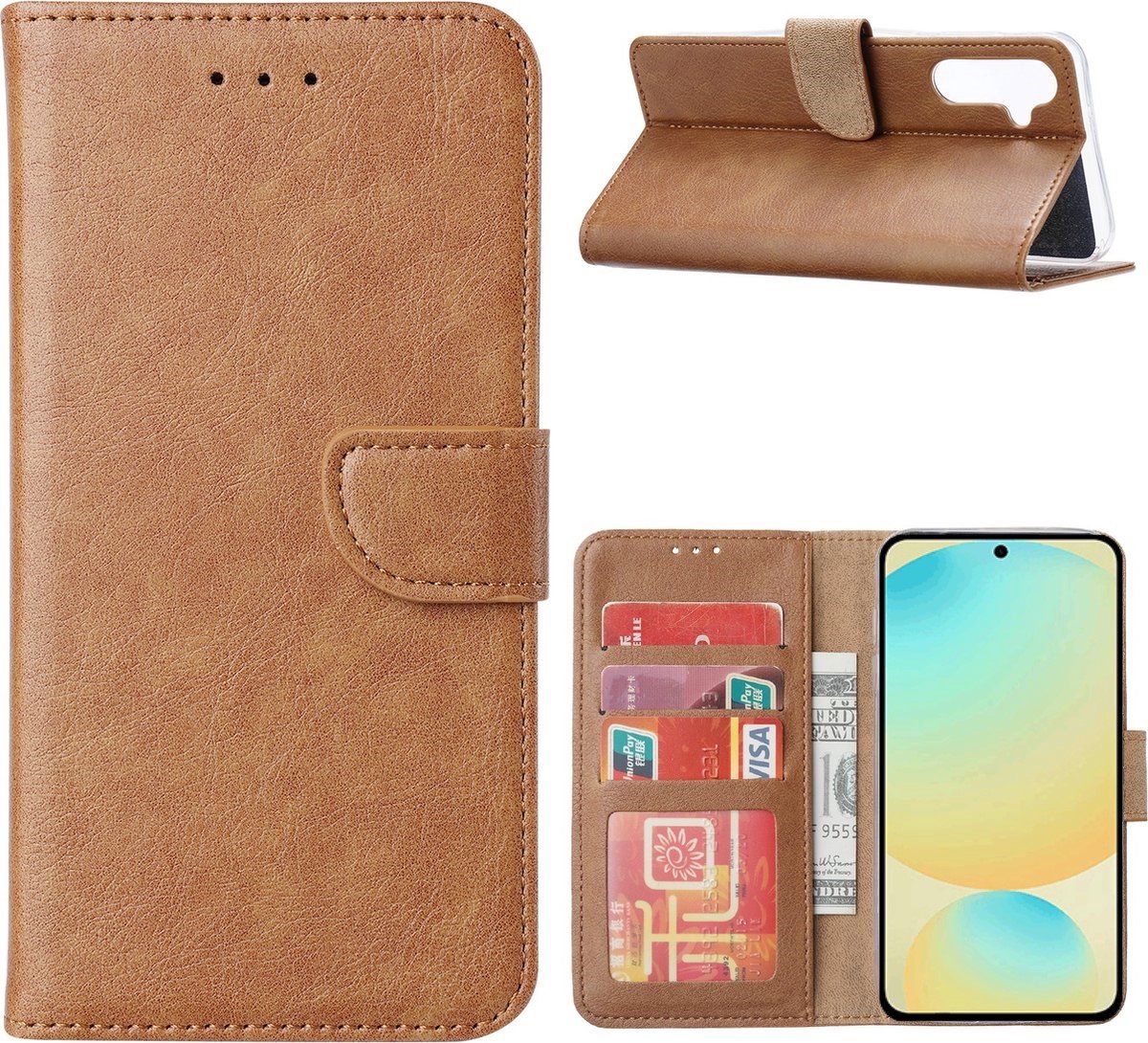 Portemonnee Book Case Hoesje Geschikt voor: Samsung Galaxy S25 - Lichtbruin