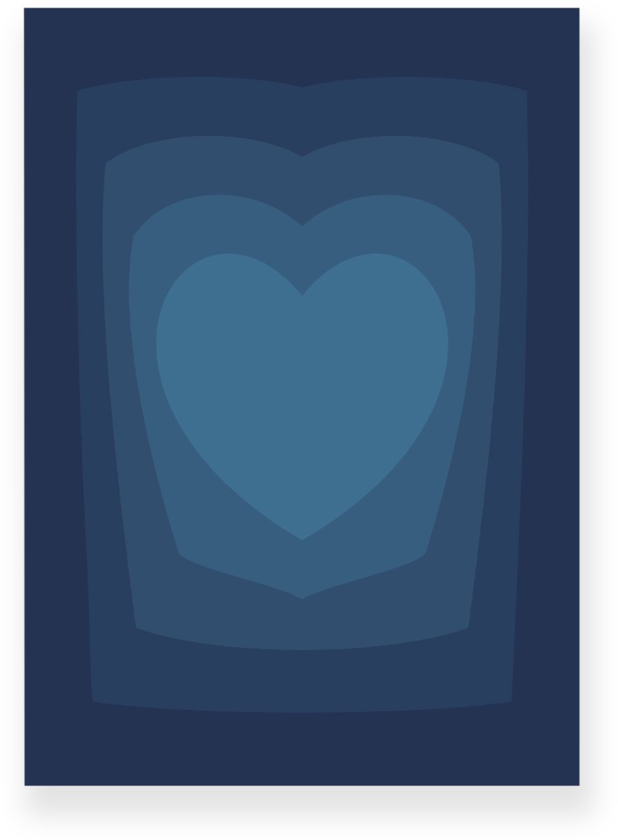 Yisual Poster 20x30 cm - Abstracte Kleurovergang - Hart - Blauw - Donkerblauw - Vintage - Op-Art - Muurdecoratie - Wanddecoratie