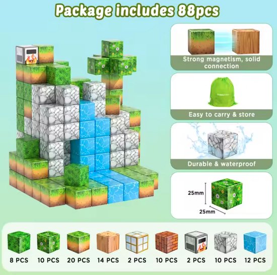 Magnetische bouwset - Magnetic Building Blocks - Speel & Leermiddel voor Creativiteit (102 Stukken) - Minecraft like van Mammatoyz — afbeelding 3