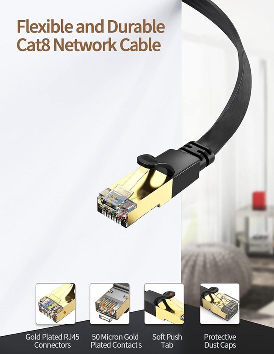 Qiuean Cavo Ethernet Cat 8, Nylon Intrecciato Cavo Lan 1 metri, 40 Gbps 2000 MHz, Cavo Di Rete Ad Alta Velocità, S/FTP Con Connettore Nichelato Rj45 per Ps5/Laptop/Router/Gaming/Modem