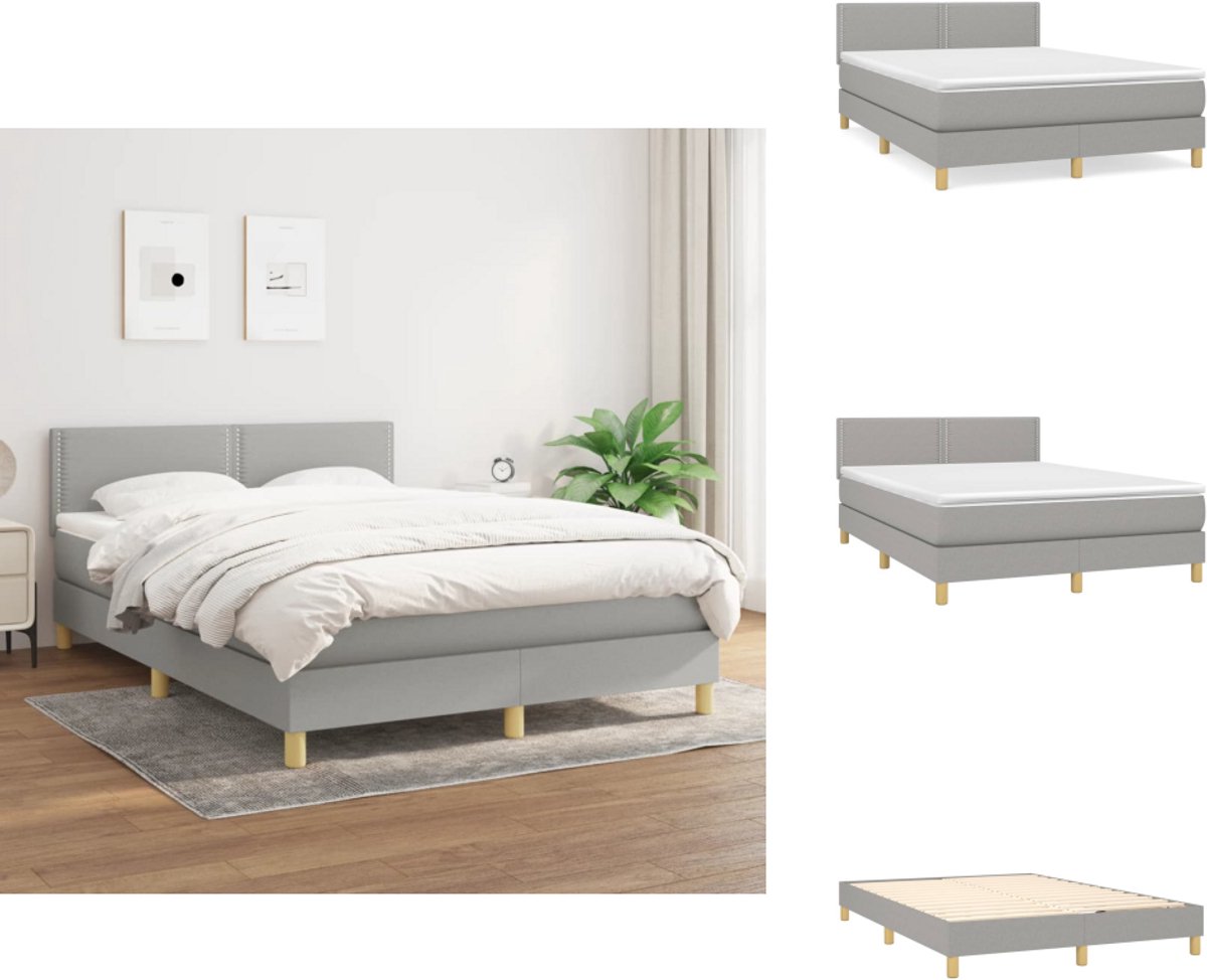 vidaXL Boxspring - Boxsprings - Bed - Slaapmeubel - Boxspring met matras stof lichtgrijs 140x190 cm