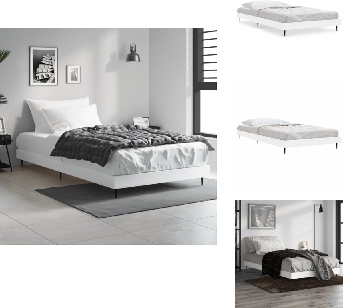 vidaXL Bedframe zwart 100x200 cm, bed, bed ombouw, eenpersoonsbed, bedbodem, slaapkamermeubel, 1 persoonsbed, bed met opbergruimte, logeerbed