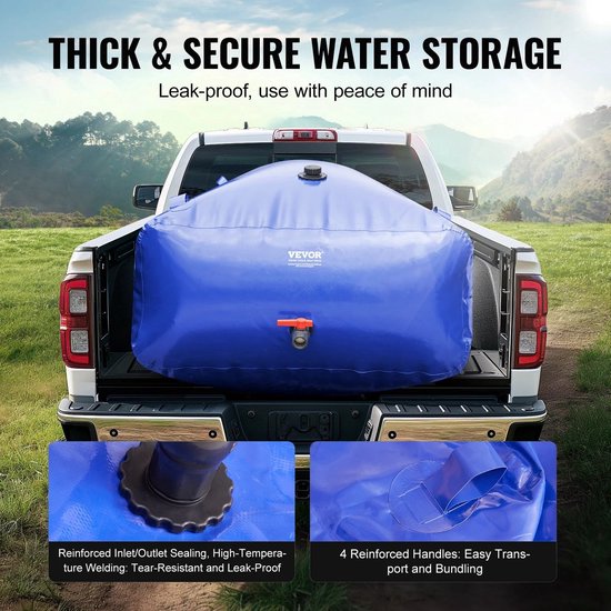Draagbare wateropbergzak met pvc-kogelkraan, verdikt, opvouwbaar waterreservoir, draagbare waterzak, te gebruiken voor vloeibare opslag en transport, tuin, landbouwnoodgevallen, blauw, 110 liter
