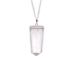 Edelesteen Ketting - Bergkristal - Verguld Zilver - Afmeting Hanger 4x5x0.5cm - Afmeting Ketting 45cm