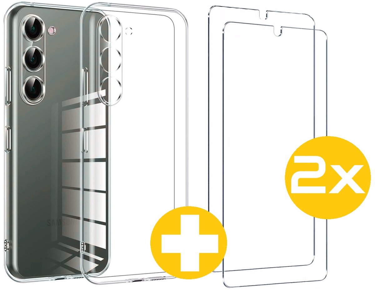 Hoesje en Screenprotector Combi Geschikt Voor Samsung Galaxy S23 - Transparant Hoesje + 2x Screenprotector