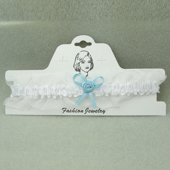 Jarretière en organza blanc avec noeud bleu