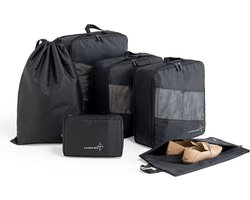a sunny day Cubes d'emballage - Rangement pour sièges-auto de bagages - 6 pièces - Organisateur de sac à dos - Cube de compression - Cubes d'emballage avec fermeture éclair de compression - Zwart