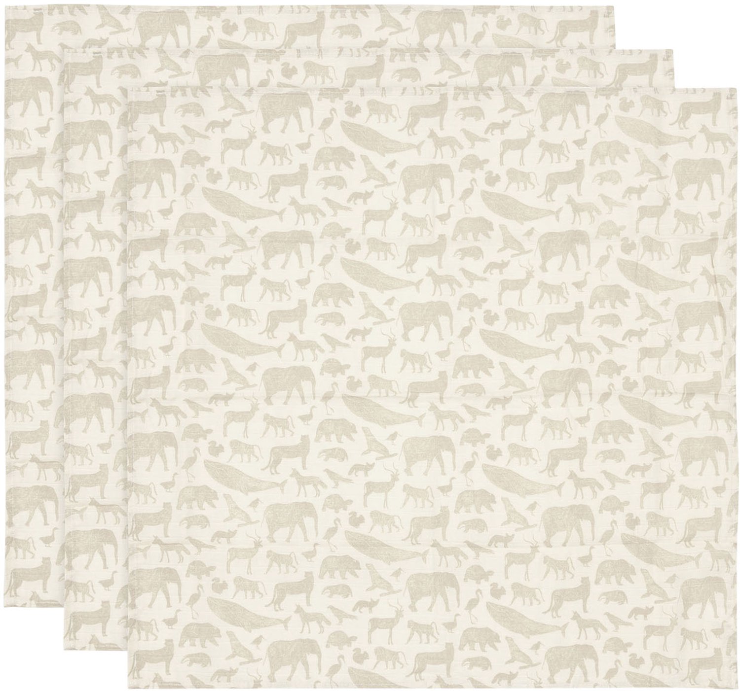 Jollein - Hydrofiele Doek Small 70x70cm - Inbakerdoek, Spuugdoekjes, Baby Doeken - Zacht Katoen - Animals - Nougat - 3 Stuks
