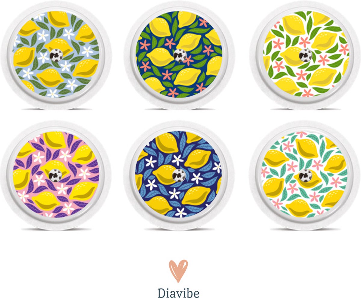 Freestyle Libre 2 Sensor Stickers Citroentjes - Freestyle Libre stickers - set van 6 - FSL - Diabetes accessoires - Diavibe