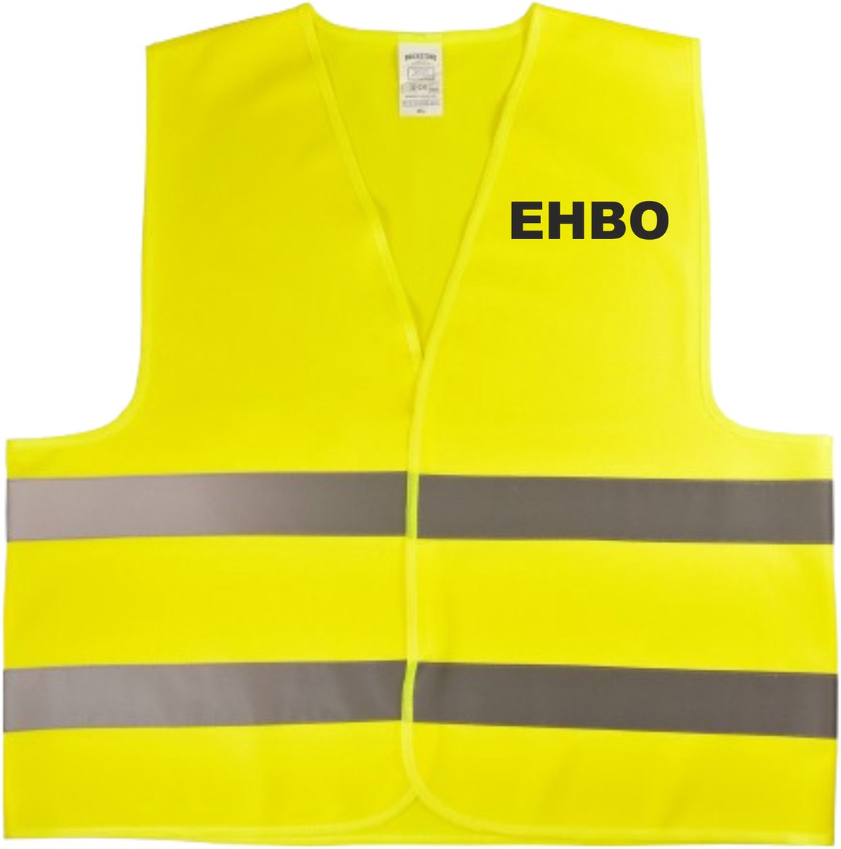 Hesje EHBO fluor geel met reflectiestrepen bedrukt aan voor en achterzijde met EHBO van Shirtmakelaar