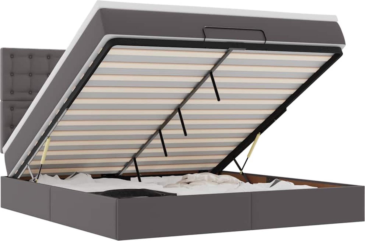 vidaXL - Ottoman - bed - met - matras - 160x200cm - kunstleer - grijs