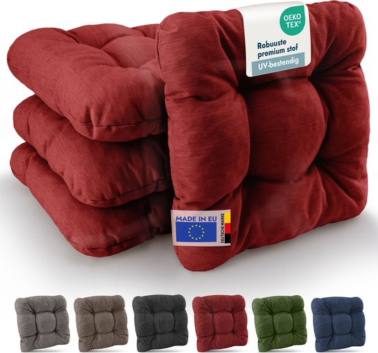 Beautissu HighLux SK - Set de 4 Coussins de Chaise Premium 40x40 cm Rouge - Coussin d'Assise Robuste Résistant aux UV - Épaisseur 8 cm - Intérieur & Plein air - Coussin de Jardin Balcon