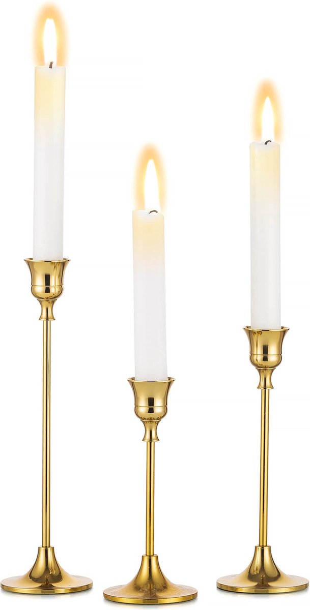 La'Moussawi ® Stijlvolle Metalen Kandelaar Set van 3 voor Tafeldecoratie en Woonkamerambiance