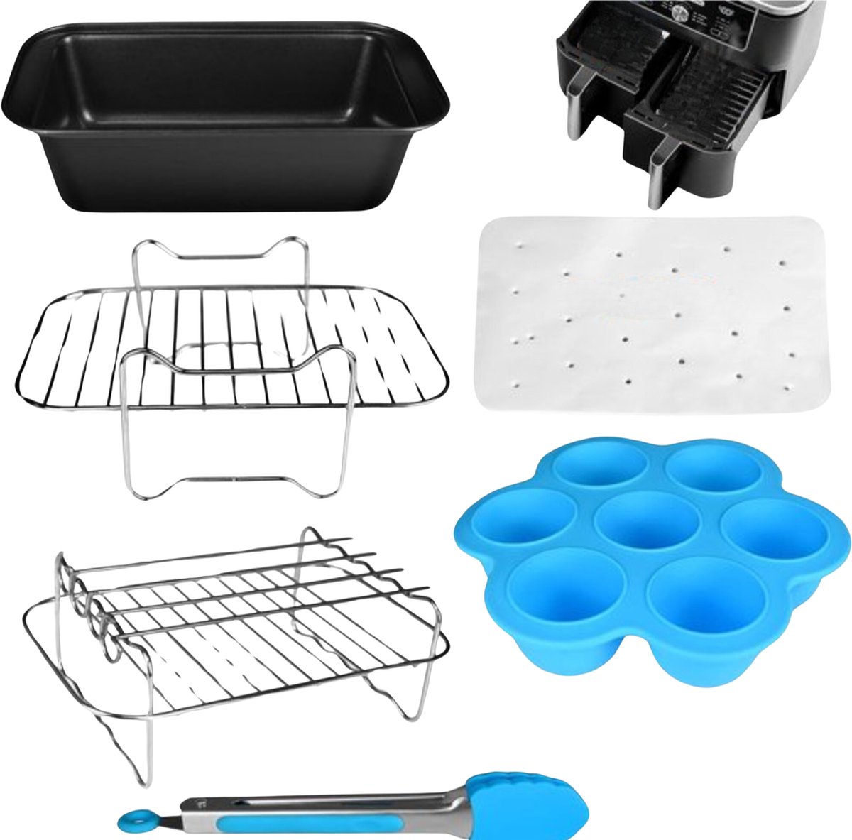 Airfryer Accessoires Set - Geschikt voor Dubbele Mand 7.6-9.6L