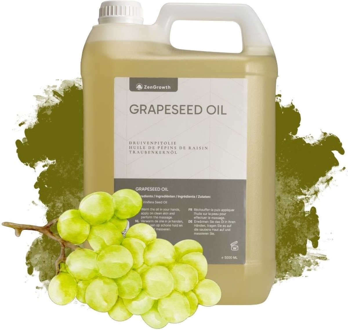 Goedkoopste ZenGrowth® Druivenpitolie 5 Liter – huidolie – 100 natuurlijk – Druivenpit Massageolie – zachte en gladde huid