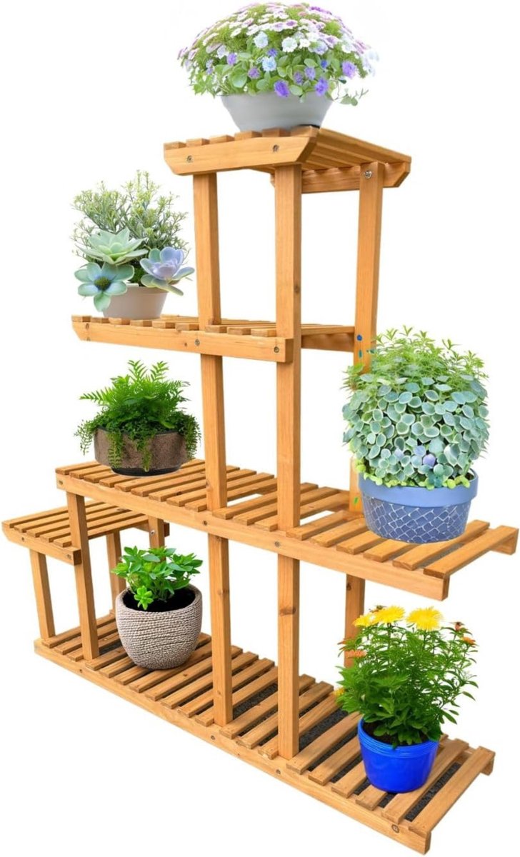 Coemo Plantenrek Houten, Bloemenrek, plantenrek binnen Bloementrap voor Tuin, Balkon, 3/5/7 Niveaus Patio of Binnenruimtes, Bloemenstandaard, Trap voor Planten op Meerdere Niveaus