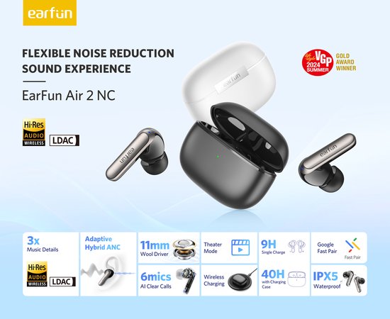 EarFun Air Pro 4i draadloze oordopjes met noise cancelling, Hi-Res