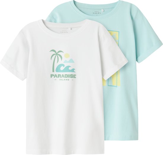 Foto: Name it nkmvux 2p ss top jongens t shirt bright white blue tint