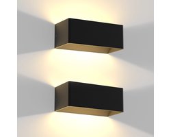NETTLIFE Wandlamp - Set van 2 Stuks - LED Wandlampen - B 20cm - Zwart Buitenlamp - Modern - 3000K warm wit licht - 5W - IP65 Wandverlichting - Hal