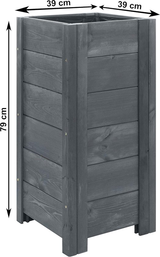 BOGATECO Houten plantenbak, bloembak, bloempot 64 x 20 x 14,5 cm, kruidenpot voor huis, tuin, balkon, terras, pot met kunststof inzetstuk, geïmpregneerd, grijs