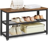 MIRA Home - Halbank - Schoenenbank zitbank - Schoenenbank met zitkussen - Hout - Bruin - 73x30x45