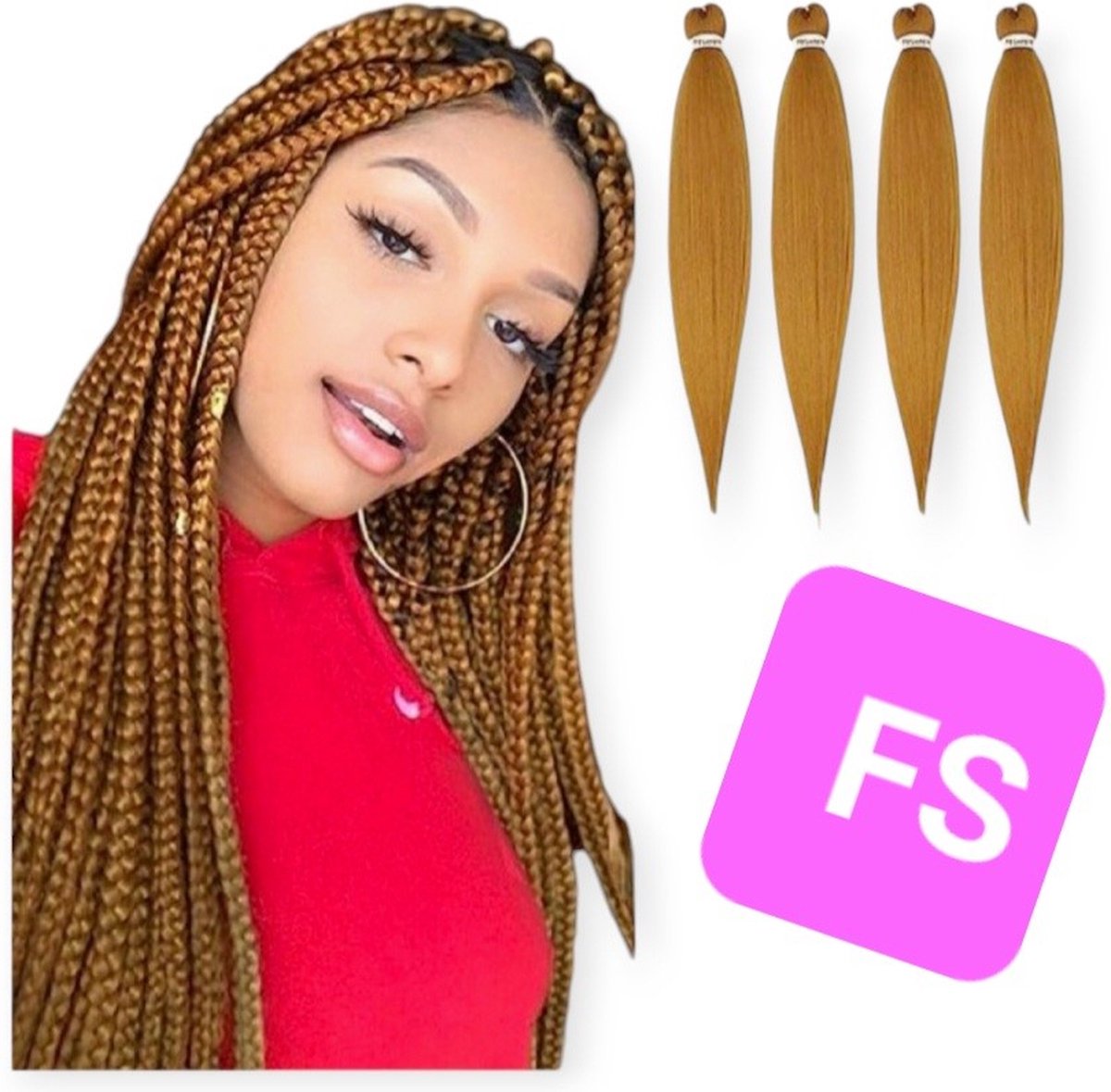 Frazimashop- Waterfall braid (Waterval extension) - 4 stuks -Professionele Pre-Stretched Braiding Hair – 26inch 65 cm – kleur 27# honing blonde– Extensions voor crochet en vlechten – Stijl Haar om te Vlechten