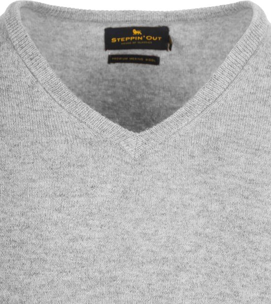 Steppin' Out Pull Col V Laine Mérinos Grijs Moyen - Taille S - Homme - Pulls