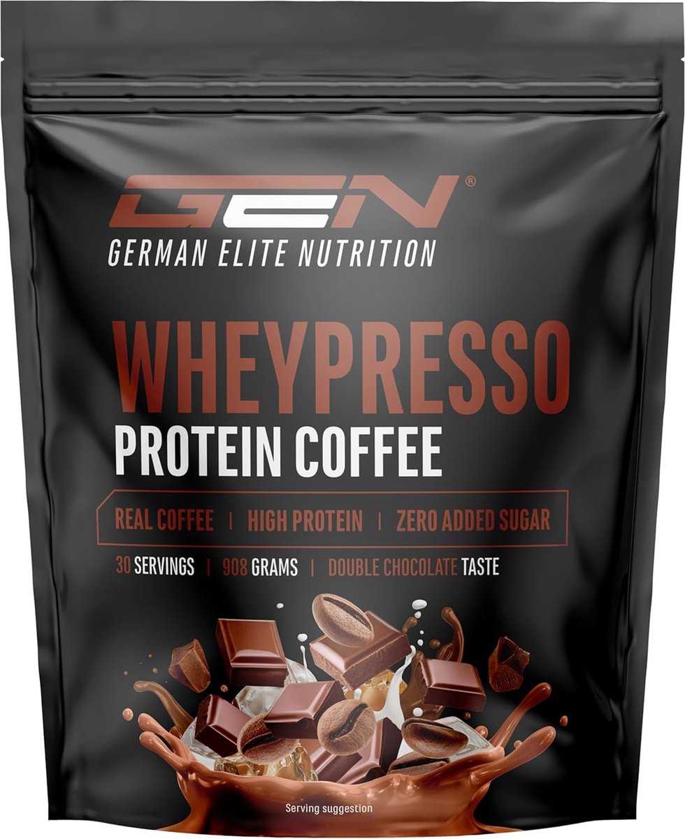 Wheypresso Protein Coffee - Eiwitpoeder met Whey Concentraat & Isolaat - Met echte koffie & Cafeïne - Romige Hoge Eiwit Drank - (908 g, Double Chocolate)