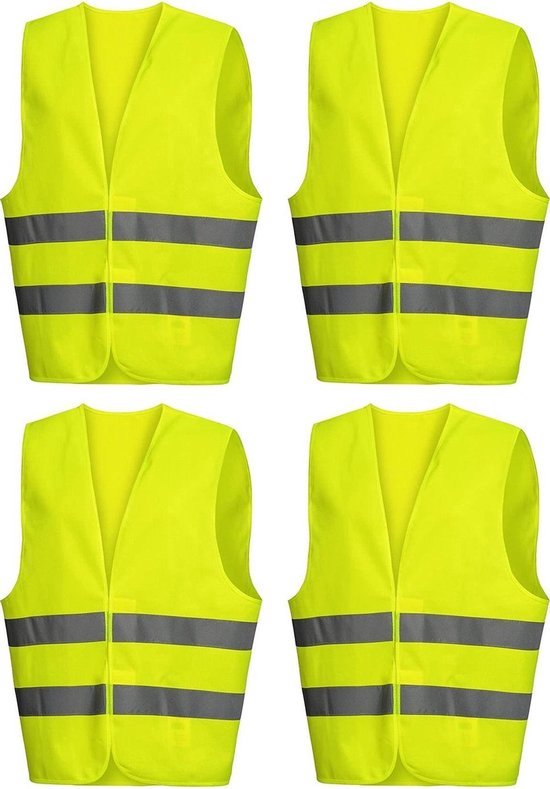 Doodadeals® - 4x Gilet de sécurité XXL pour Adultes - Gilet de sécurité - Voiture - Gilets jaunes - Extra Large