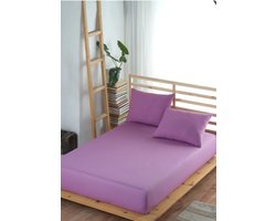 Hoeslaken - 100% Ranforce Katoen - 160x200 cm - Lila - Zacht - Ademend & Hypoallergeen - Elastische Hoeken tot 35 cm - Perfecte Pasvorm - De Linde Home