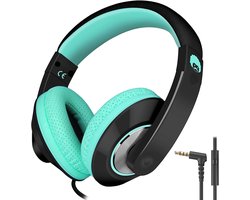 StayPowered Kinderkoptelefoon - Perfect Geluid & Ultiem Comfort - Verstelbaar - HD Microfoon - Kraakhelder Stereo - Zachte Oorkussens - Duurzame Kabel - 3.5mm Jack - Zwart/Cyaan - Levering Sneller dan Aangegeven!