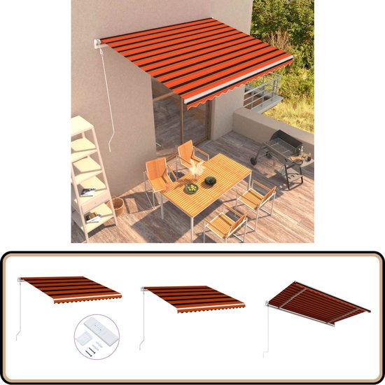 vidaXL Auvent - Automatique - 400x300 cm - Protection solaire Oranje et marron - Auvent automatique - Protection extérieure - Décoration de patio - Protection solaire