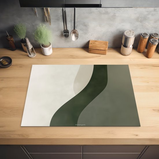 KitchenYeah® Protection plaque induction 70x50 cm - Japandi - Vert - Abstrait - Moderne - Protege plaque de cuisson - Couvre plaque induction - Protecteur d'induction - Cuisine