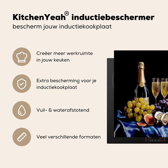 KitchenYeah® Protection plaque induction 59x51 cm - Champagne - Luxe - Huîtres - Protege plaque de cuisson - Couvre plaque induction - Protecteur d'induction - Cuisine