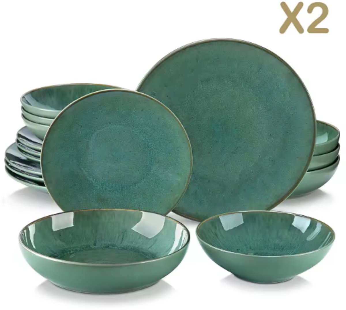 Regal Bordenset – 32 delig- 8 persoons – Groen Keramisch – Serviesset – Kleine Borden