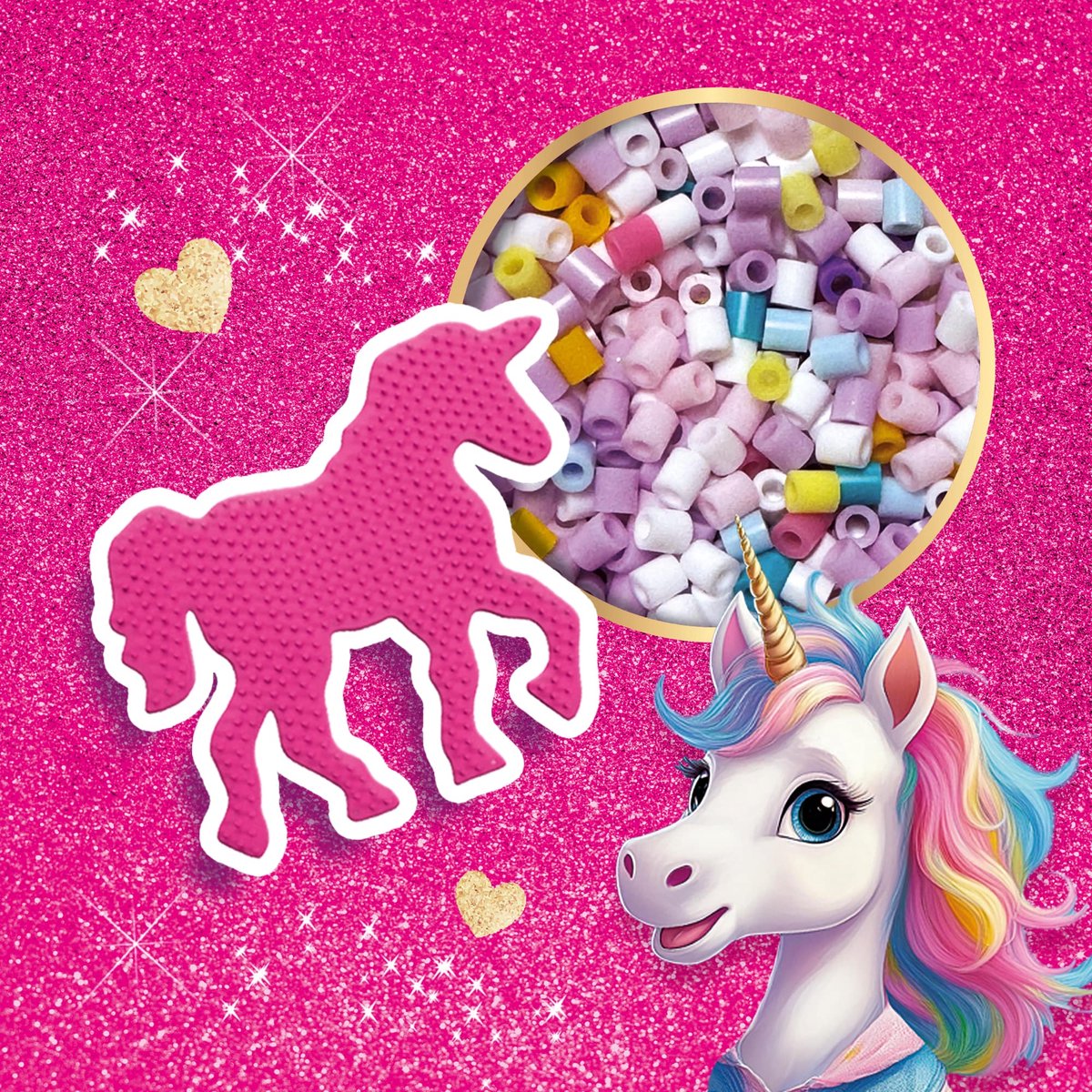 SES Creative - Unicorn - Strijkkralen - Knutselen Meisjes - Strijkkralen in Verschillende Kleuren met Glitter Stickers - Vanaf 5 Jaar — afbeelding 4