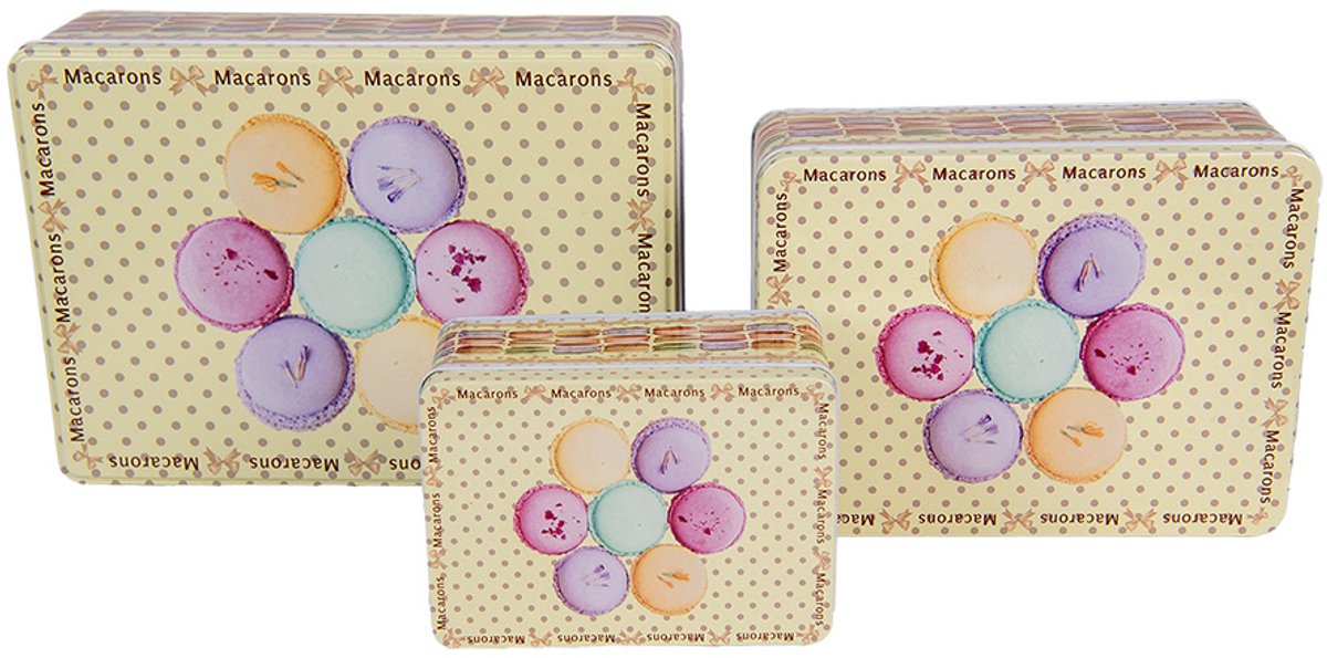 Clayre & Eef Bewaarblik Set van 3 Geel Metaal Macarons