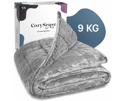 CozySense® Verzwaringsdeken 9kg - 135x200cm - Dubbelzijdig Zwaartedeken met Flanel & Sherpa Kant - Weighted Blanket met GLASS-Flow® Drukverdeling - Verzwaarde Deken - Grijs