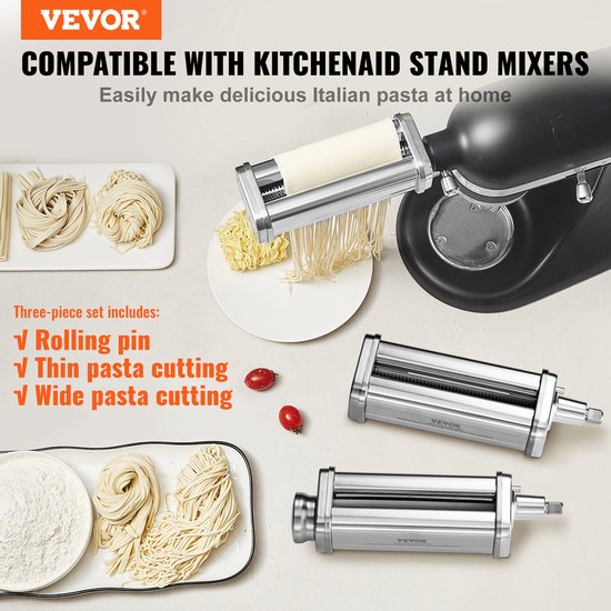 VEVOR 3-Delige Handmatige Pastamachine Roestvrij Staal, Roestvrijstalen Verse Handmatige Pastarollermachine Italiaanse Platte Deegmachine Pastamachine Inclusief Reinigingsborstel voor Spaghetti, Lasagne Etc. van Merkloos — afbeelding 5