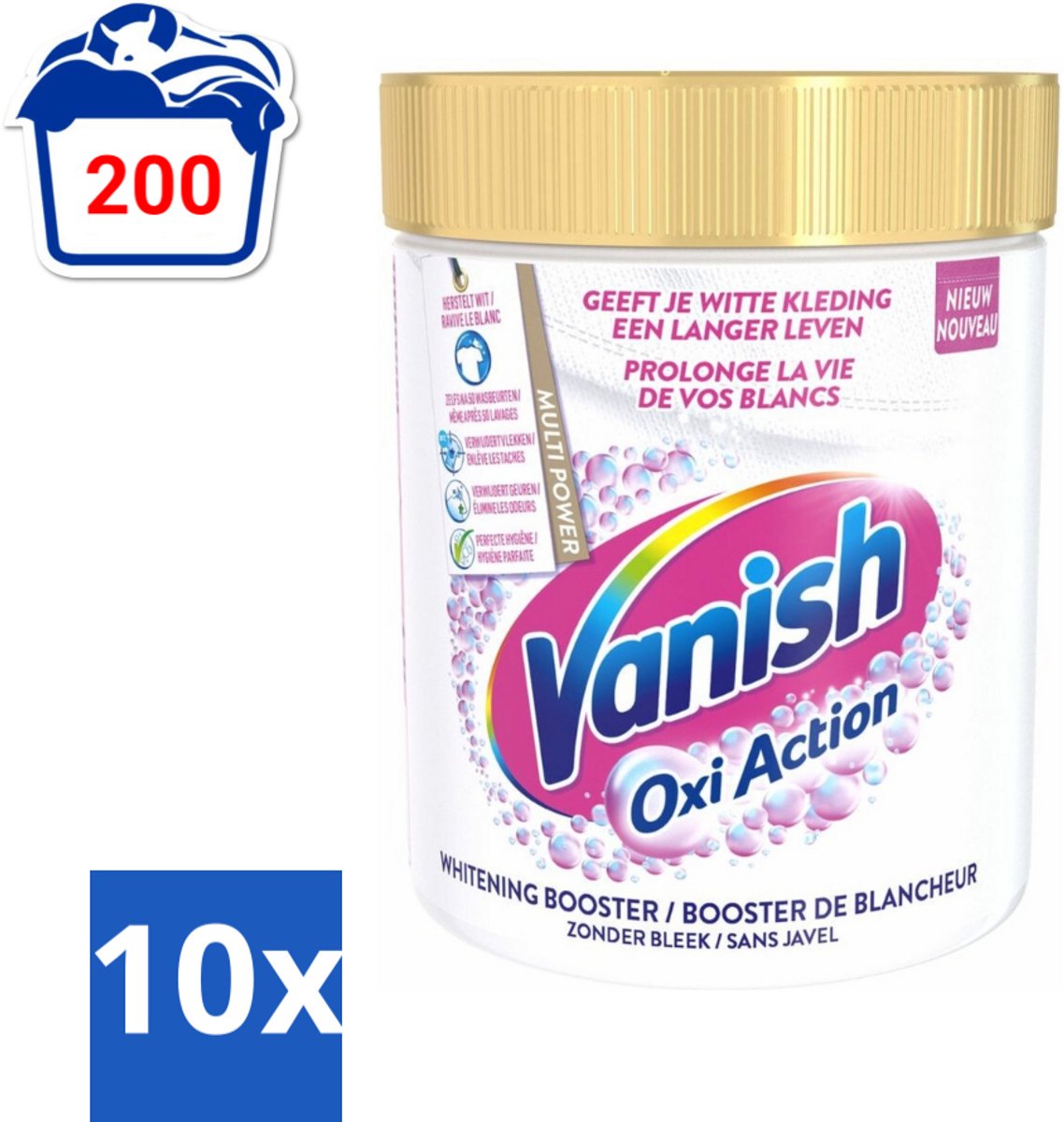 10 x Vanish Oxi Action - Vlekkenverwijderaar Poeder - Zonder Bleek - Witte Was - 550 Gram - Vlekkenverwijderaar - Witte Was - Bleekvrije Was - Wasmiddel - Wasgeleid