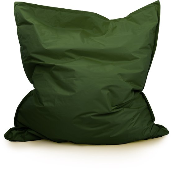 Grote donkergroene zitzak van robuust nylon, 130 X 150 cm.