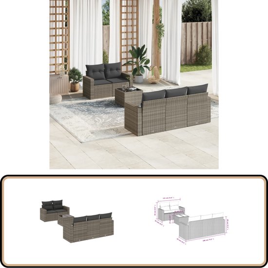 vidaXL Ensemble de salon - Ensembles lounge - Ensemble de jardin - Banc de jardin - Ensemble de salon 6 pièces avec coussins en résine tressée grise