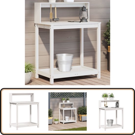 vidaXL - Table d'empotage - avec - étagères - 82,5x50x109,5 - cm - massif - bois de pin - blanc